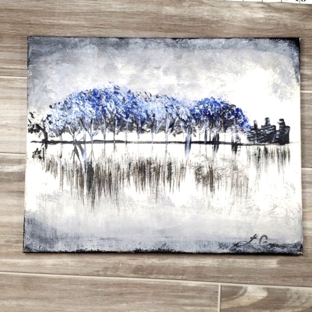 Hand Painted Acrylic Wall Art 11 x 14 Canvas Nature Scene Reflection